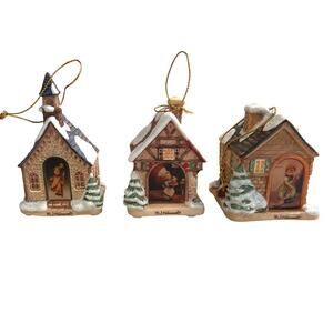 VTG M.I. Hummel Bavarian Village Christmas Ornaments, set of 3, "Village Bakery"